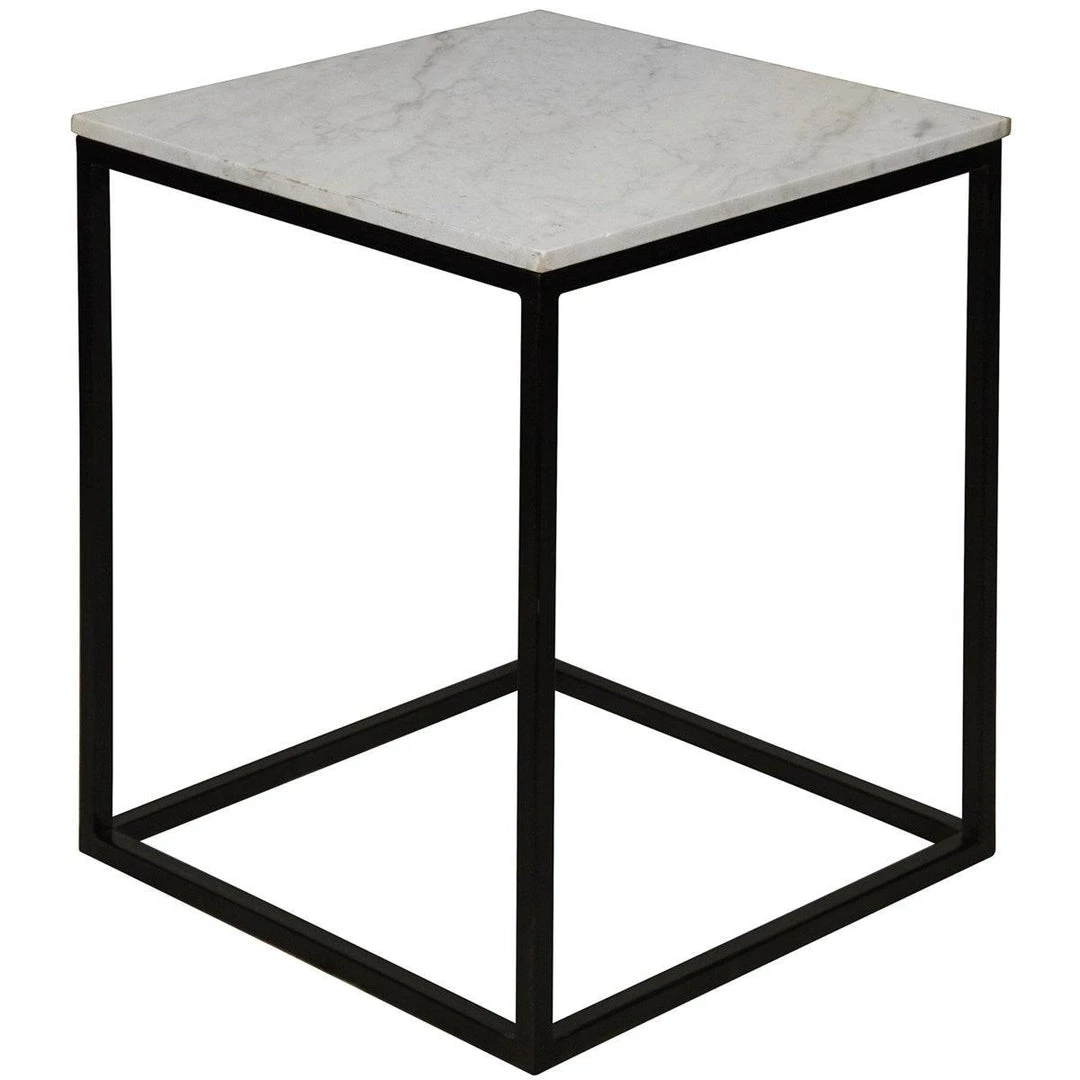 Accent Tables Noir Furniture Manning Side Table, Black Metal With Quartz Top, Large