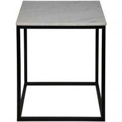 Accent Tables Noir Furniture Manning Side Table, Black Metal With Quartz Top, Large