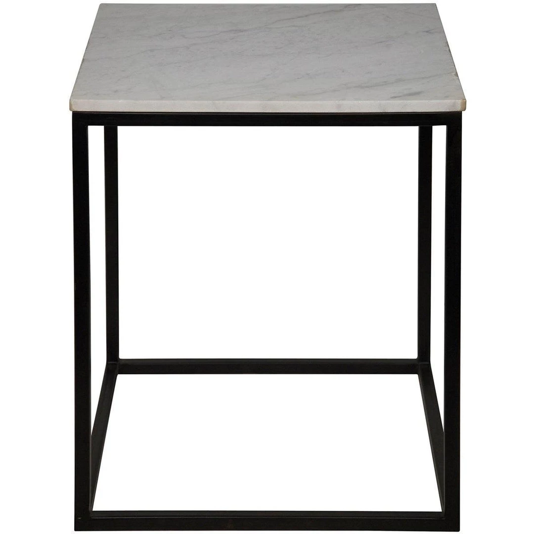 Accent Tables Noir Furniture Manning Side Table, Black Metal With Quartz Top, Large