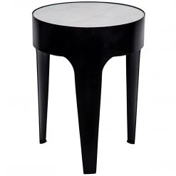Accent Tables Noir Furniture Cylinder Side Table, Black Metal, Small