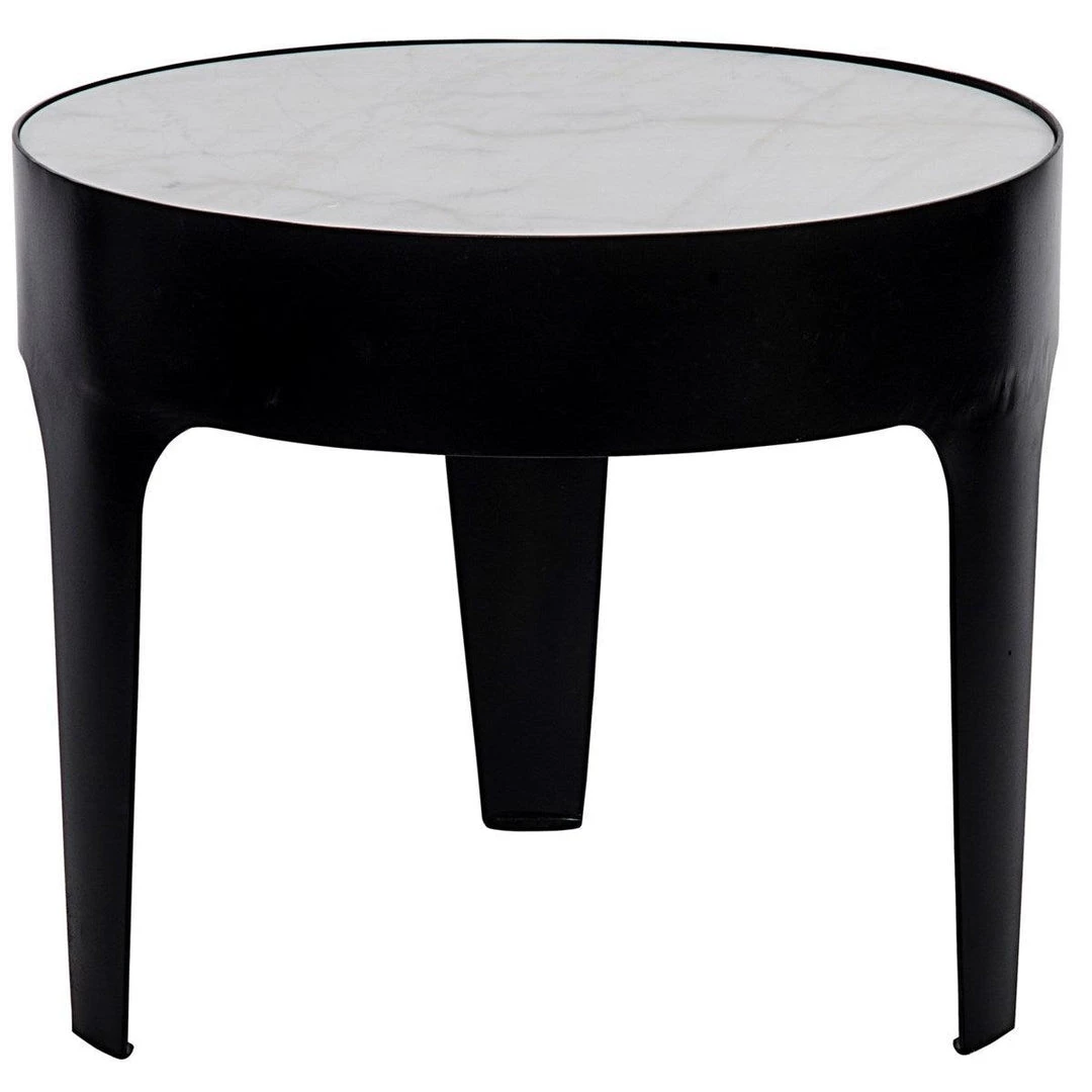 Accent Tables Noir Furniture Cylinder Side Table, Black Metal With Quartz Top, Large