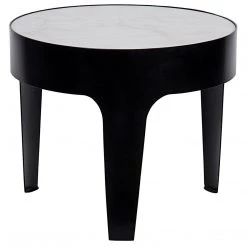 Accent Tables Noir Furniture Cylinder Side Table, Black Metal With Quartz Top, Large