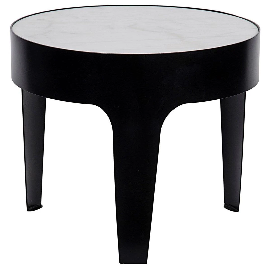Accent Tables Noir Furniture Cylinder Side Table, Black Metal With Quartz Top, Large