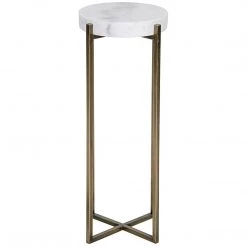 Accent Tables Noir Furniture Soho Side Table, Antique Brass, Metal And Quartz