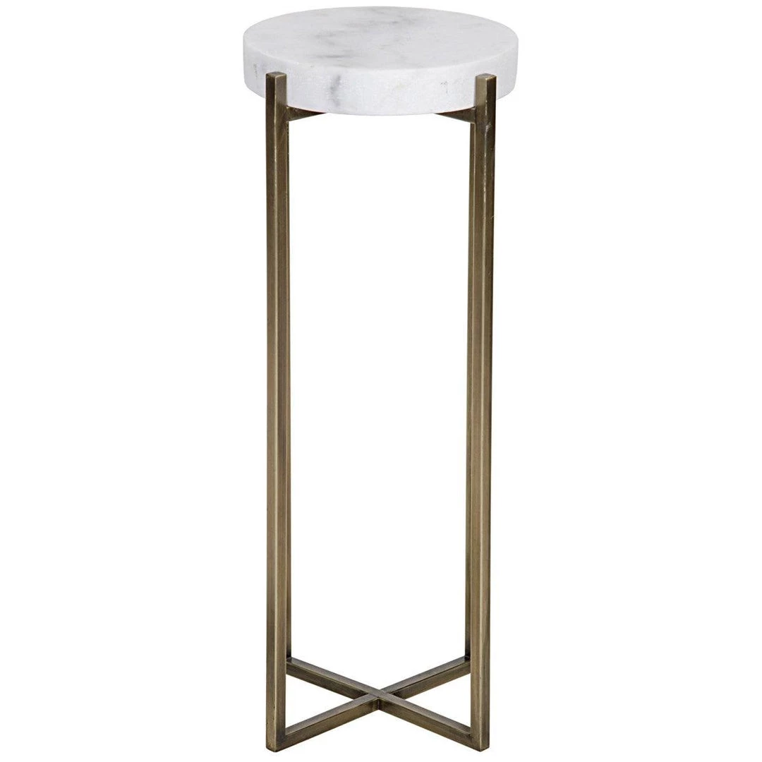 Accent Tables Noir Furniture Soho Side Table, Antique Brass, Metal And Quartz