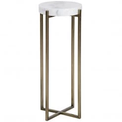 Accent Tables Noir Furniture Soho Side Table, Antique Brass, Metal And Quartz