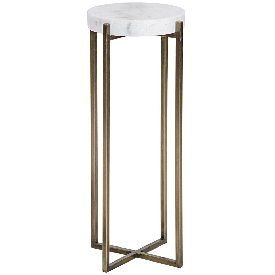 Accent Tables Noir Furniture Soho Side Table, Antique Brass, Metal And Quartz