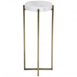 Accent Tables Noir Furniture Soho Side Table, Antique Brass, Metal And Quartz