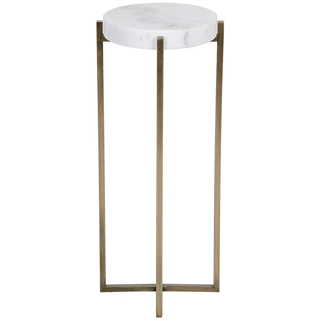 Accent Tables Noir Furniture Soho Side Table, Antique Brass, Metal And Quartz