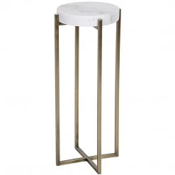 Accent Tables Noir Furniture Soho Side Table, Antique Brass, Metal And Quartz