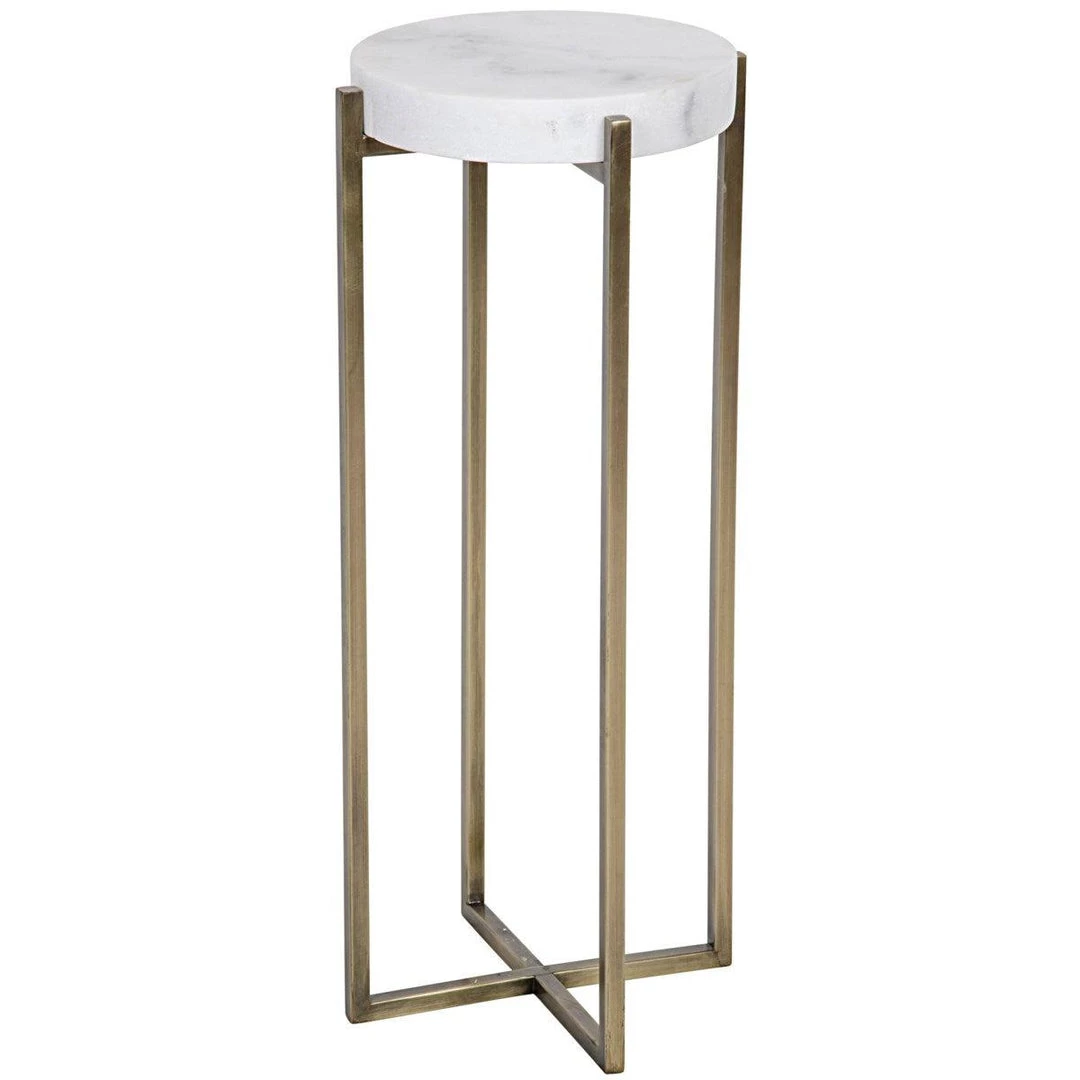Accent Tables Noir Furniture Soho Side Table, Antique Brass, Metal And Quartz
