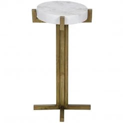 Accent Tables Noir Furniture Sardo Side Table, Antique Brass, Metal And Quartz