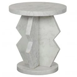 Noir Furniture Belasco Side Table, White Marble Accent Tables