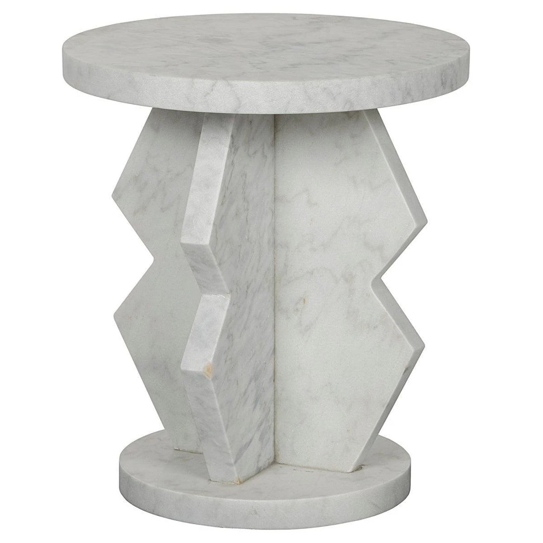 Noir Furniture Belasco Side Table, White Marble Accent Tables