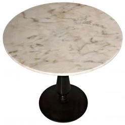 Noir Furniture Cobus Side Table, Black Metal With White Stone