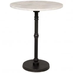 Accent Tables Noir Furniture Antonie Side Table, Black Metal With White Stone
