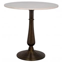 Noir Furniture Alida Side Table, Cast Iron With White Stone, Aged Brass