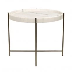 Accent Tables Noir Furniture Chuy Side Table, Antique Silver, Metal And Stone
