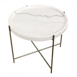 Accent Tables Noir Furniture Chuy Side Table, Antique Silver, Metal And Stone