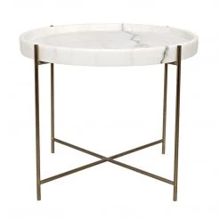 Accent Tables Noir Furniture Chuy Side Table, Antique Silver, Metal And Stone