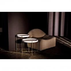 Accent Tables Noir Furniture Chuy Side Table, Antique Brass, Metal And Stone