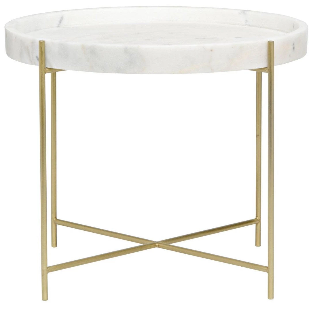 Accent Tables Noir Furniture Chuy Side Table, Antique Brass, Metal And Stone