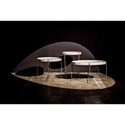 Noir Furniture Chico Side Table, Antique Silver, Metal And Stone Accent Tables