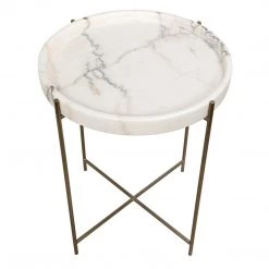 Noir Furniture Chico Side Table, Antique Silver, Metal And Stone Accent Tables