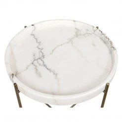 Noir Furniture Chico Side Table, Antique Silver, Metal And Stone Accent Tables