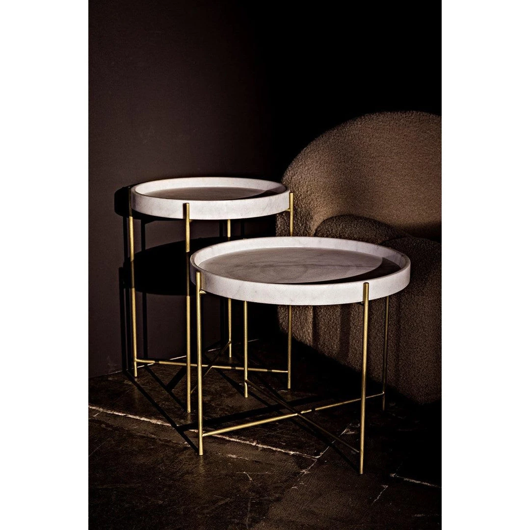 Accent Tables Noir Furniture Chico Side Table, Antique Brass, Metal And Stone