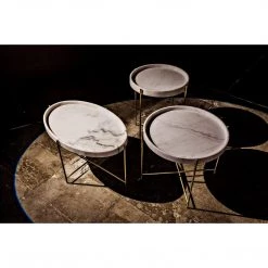 Accent Tables Noir Furniture Chico Side Table, Antique Brass, Metal And Stone