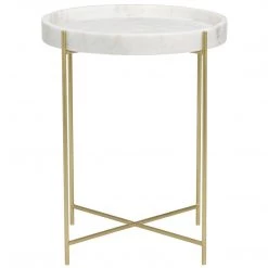 Accent Tables Noir Furniture Chico Side Table, Antique Brass, Metal And Stone