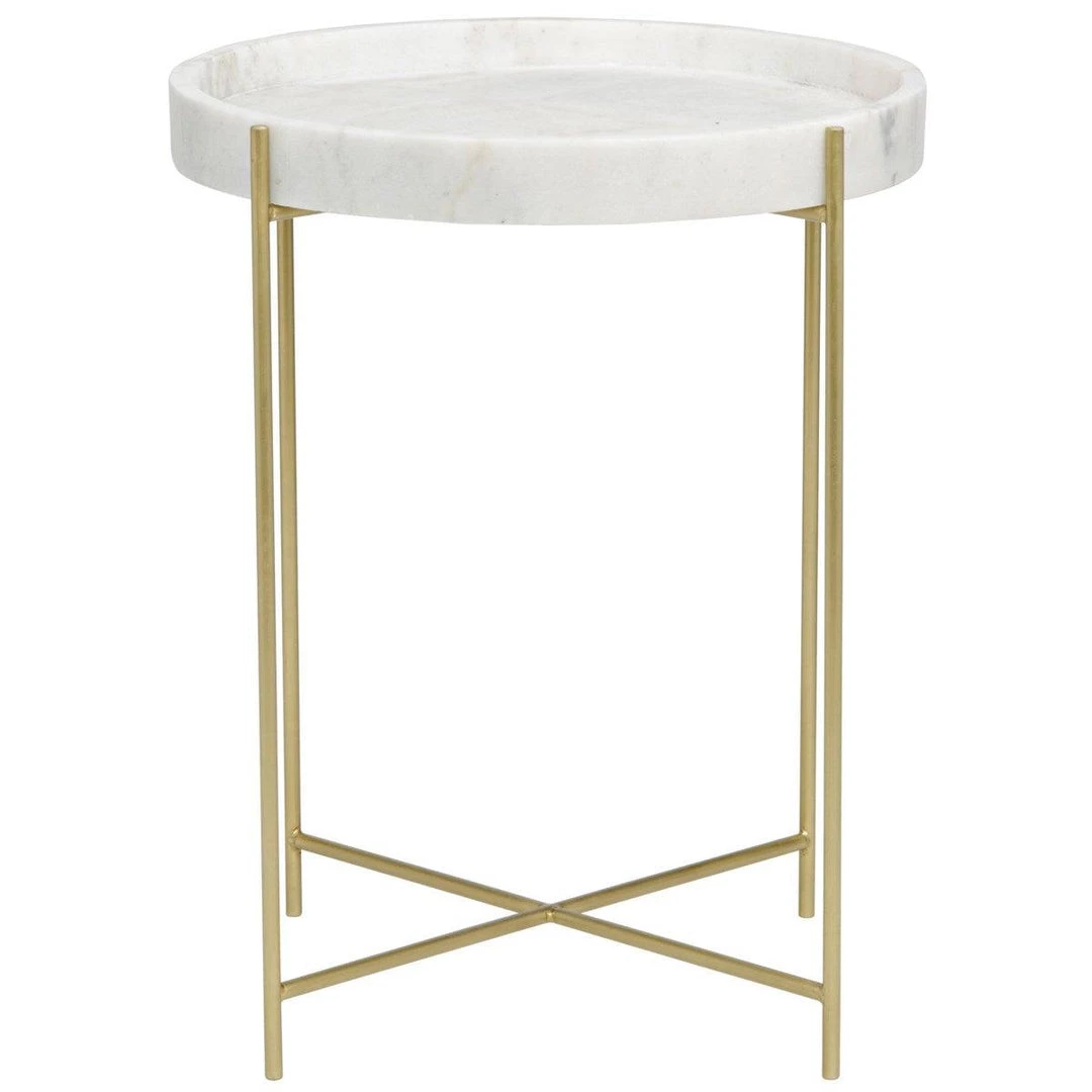 Accent Tables Noir Furniture Chico Side Table, Antique Brass, Metal And Stone