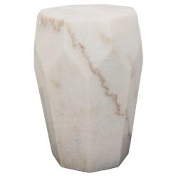 Noir Furniture Monolith Side Table, White Stone Accent Tables