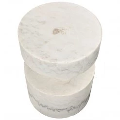 Noir Furniture Mamud Side Table, White Stone