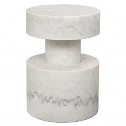 Noir Furniture Mamud Side Table, White Stone