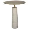 Accent Tables Noir Furniture Hotaru Side Table, White Marble And Antique Brass