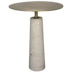 Accent Tables Noir Furniture Hotaru Side Table, White Marble And Antique Brass