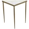 Noir Furniture Comet Triangle Side Table, Large, Stone, Metal With Brass Finish Accent Tables