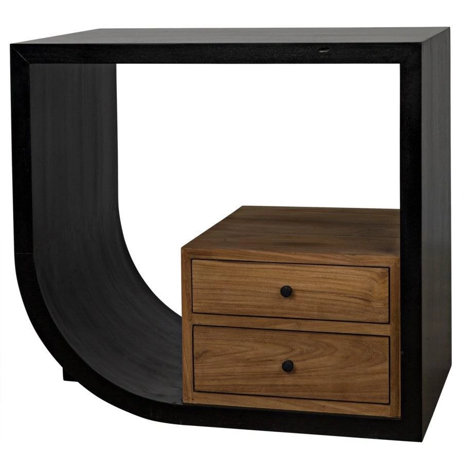 Accent Tables Noir Furniture Burton Side Table, Left, Hand Rubbed Black And Teak