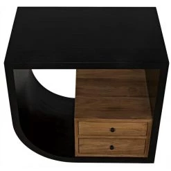 Accent Tables Noir Furniture Burton Side Table, Left, Hand Rubbed Black And Teak