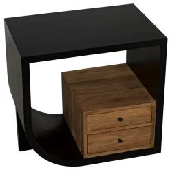Accent Tables Noir Furniture Burton Side Table, Left, Hand Rubbed Black And Teak