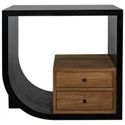 Accent Tables Noir Furniture Burton Side Table, Left, Hand Rubbed Black And Teak