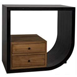 Noir Furniture Burton Side Table, Right, Hand Rubbed Black And Teak
