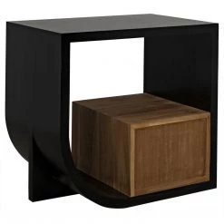 Noir Furniture Burton Side Table, Right, Hand Rubbed Black And Teak