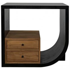 Noir Furniture Burton Side Table, Right, Hand Rubbed Black And Teak