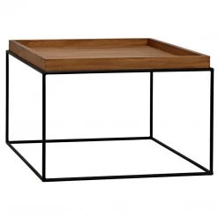 Accent Tables Noir Furniture SL02 Side Table, Metal Base With Gold Teak Top