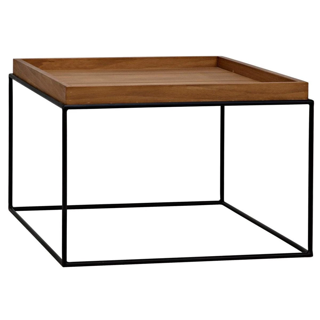 Accent Tables Noir Furniture SL02 Side Table, Metal Base With Gold Teak Top