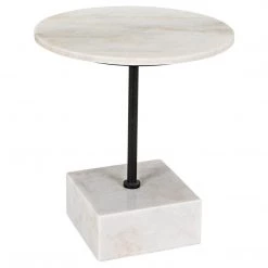 Accent Tables Noir Furniture Rodin Side Table, Black Metal Finish With White Stone