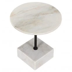 Accent Tables Noir Furniture Rodin Side Table, Black Metal Finish With White Stone